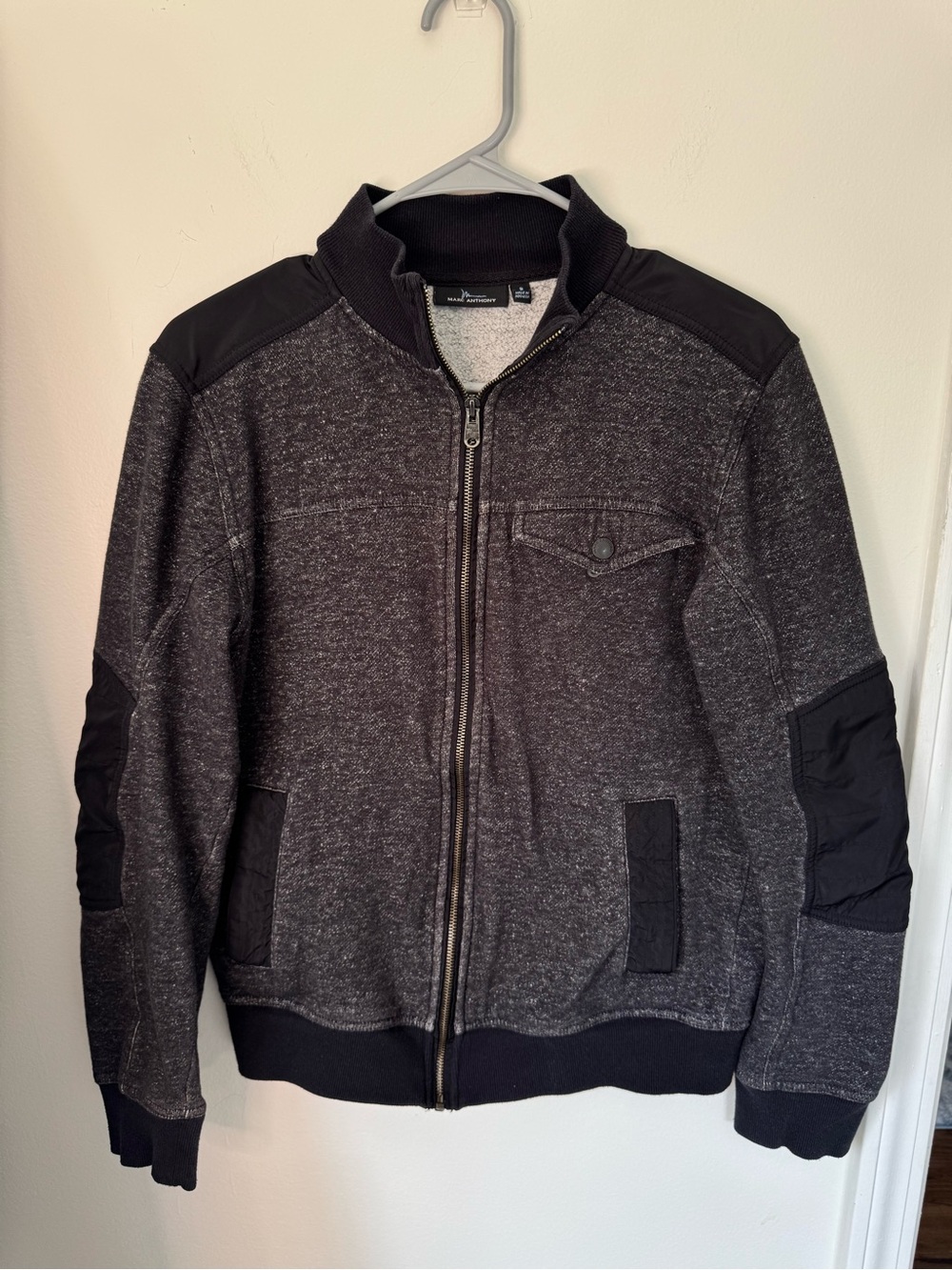 Marc Anthony Men's Charcoal and Black Zip-Up Sweater Jacket